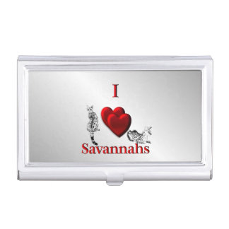 I Heart Savannah Cat Silver Business Card Case