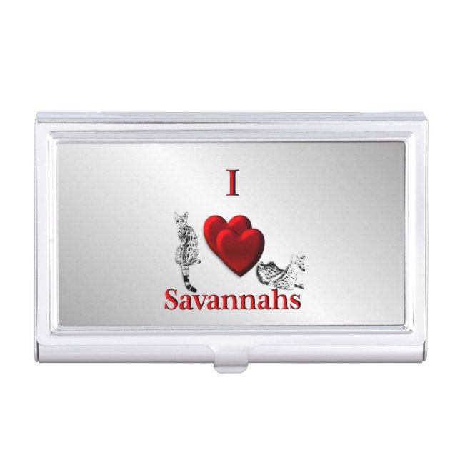 I Heart Savannah Cat Silver Business Card Case (Front)
