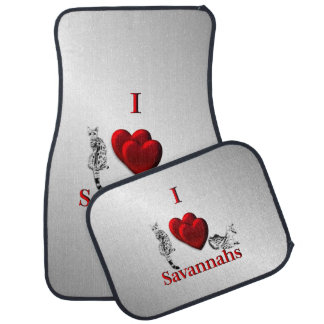 I Heart Savannah Cat Silver Car Floor Mat