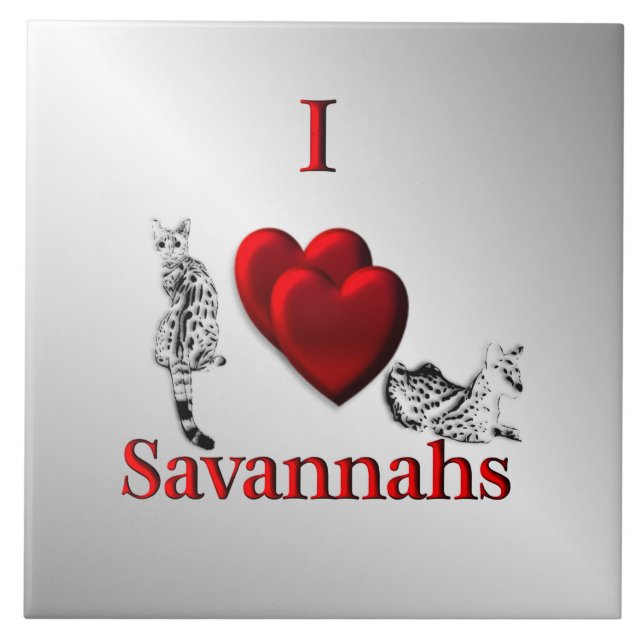 I Heart Savannah Cat Silver Ceramic Tile (Front)