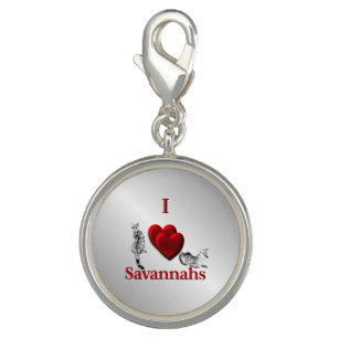 I Heart Savannah Cat Silver Charm