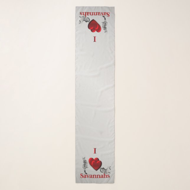 I Heart Savannah Cat Silver Chiffon Scarf (Front)