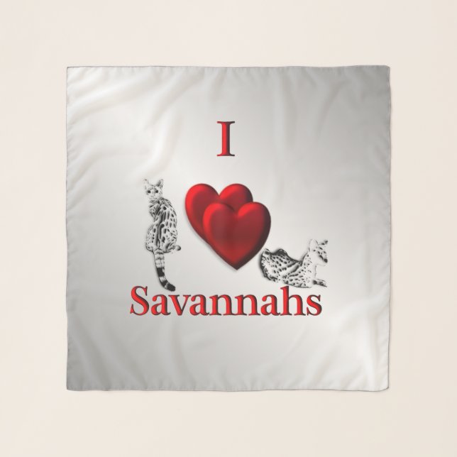 I Heart Savannah Cat Silver Chiffon Scarf (Front)