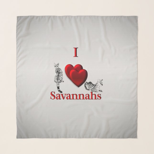 I Heart Savannah Cat Silver Chiffon Scarf (Front)