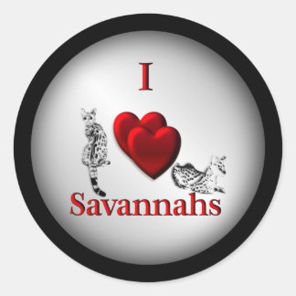 I Heart Savannah Cat Silver Classic Round Sticker