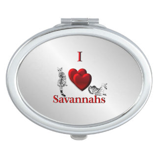 I Heart Savannah Cat Silver Compact Mirror