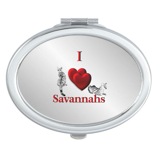 I Heart Savannah Cat Silver Compact Mirror (Front)