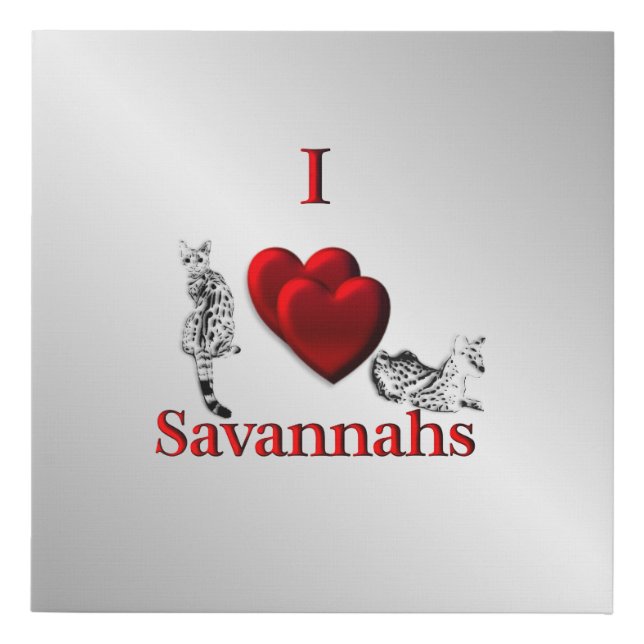 I Heart Savannah Cat Silver Faux Canvas Print (Front)