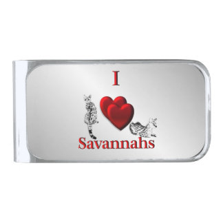I Heart Savannah Cat Silver Finish Money Clip