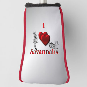 I Heart Savannah Cat Silver Golf Head Cover