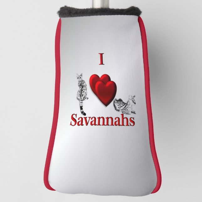 I Heart Savannah Cat Silver Golf Head Cover (Rotate 90)