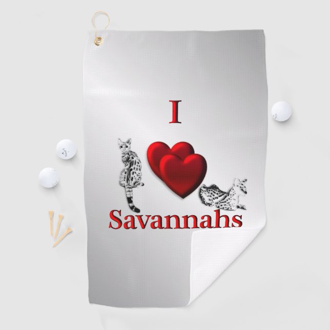 I Heart Savannah Cat Silver Golf Towel (InSitu)