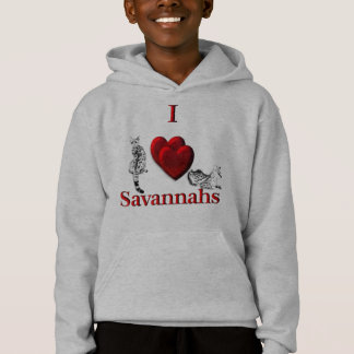 I Heart Savannah Cat Silver Hoodie