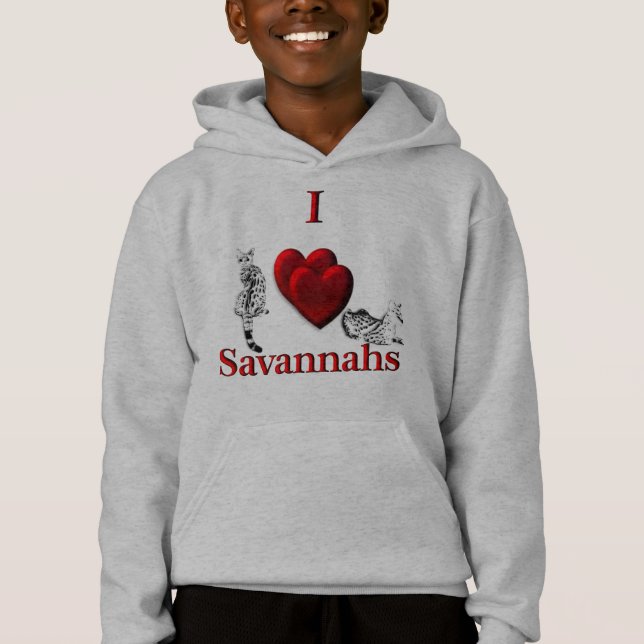 I Heart Savannah Cat Silver Hoodie (Front)