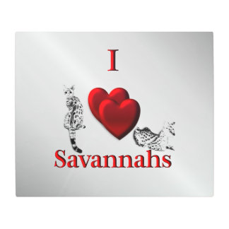 I Heart Savannah Cat Silver Metal Print