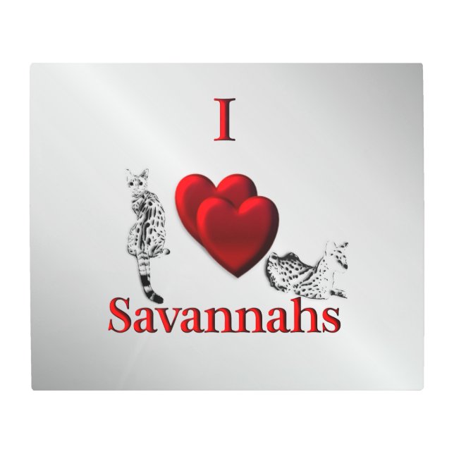 I Heart Savannah Cat Silver Metal Print (Front)