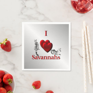 I Heart Savannah Cat Silver Napkins