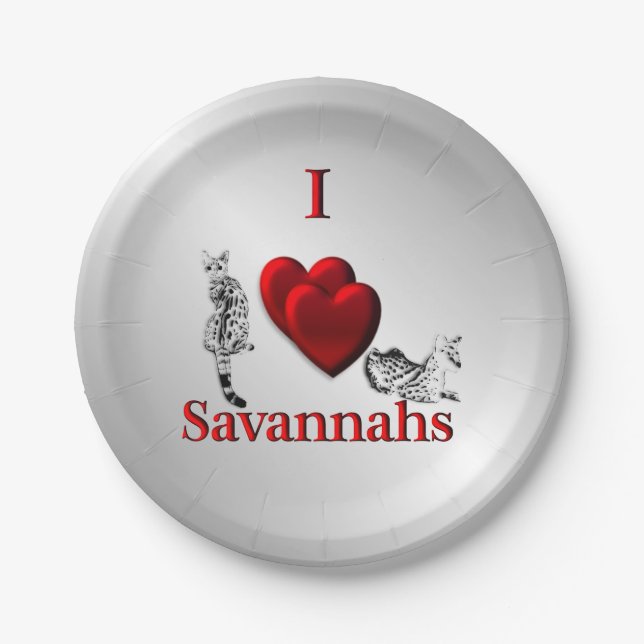 I Heart Savannah Cat Silver Paper Plates (Front)