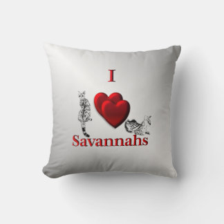 I Heart Savannah Cat Silver Throw Pillow