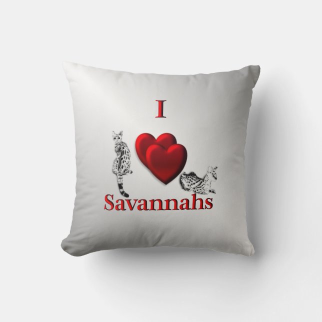 I Heart Savannah Cat Silver Throw Pillow (Front)