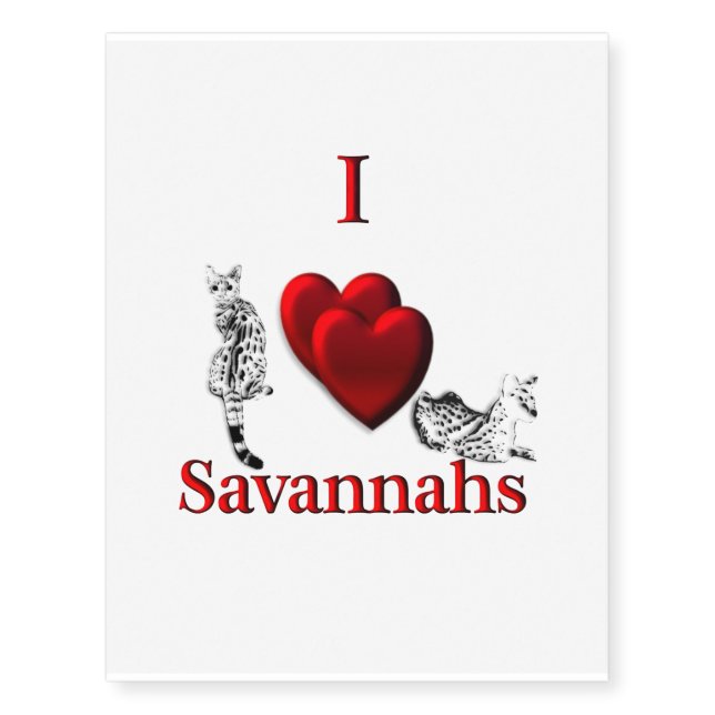I Heart Savannah Cat Temporary Tattoos (Front)