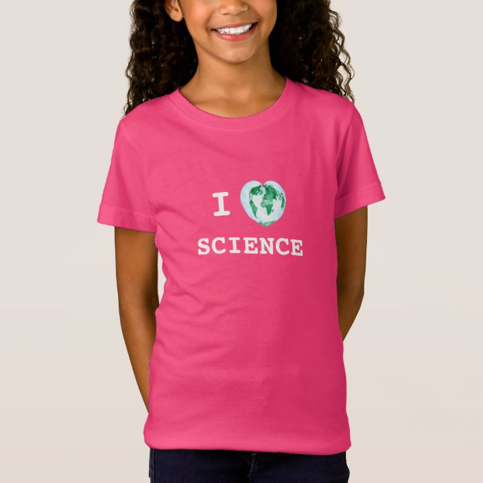 I Heart Science Girls TShirt World Map Watercolor