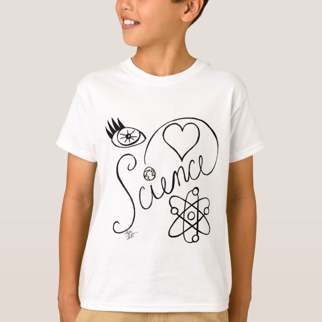 I Heart Science hand drawn black and white T-shirt (Front)