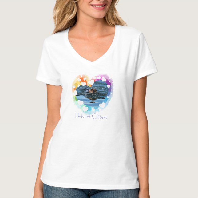 I heart Sea Otters colorful ladies tee shirt (Front)