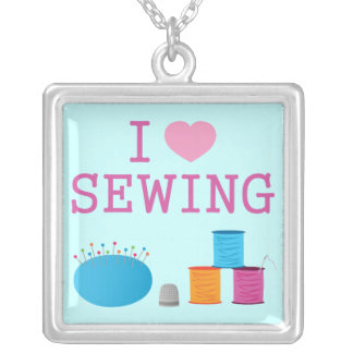 I Heart Sewing Silver Plated Necklace