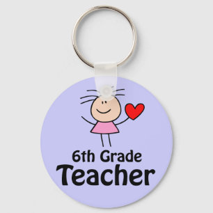 I Heart Sixth Grade Teacher Keychain