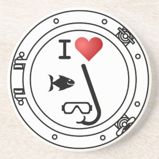 I Heart Snorkeling Sandstone Coaster