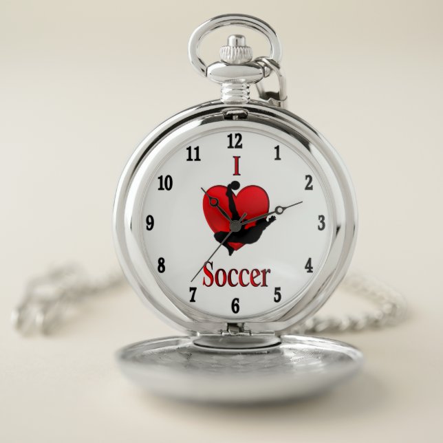 I Heart Soccer Black Numbers Pocket Watch (Inside)