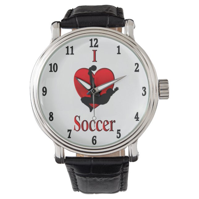 I Heart Soccer Black Numbers Watch (Front)