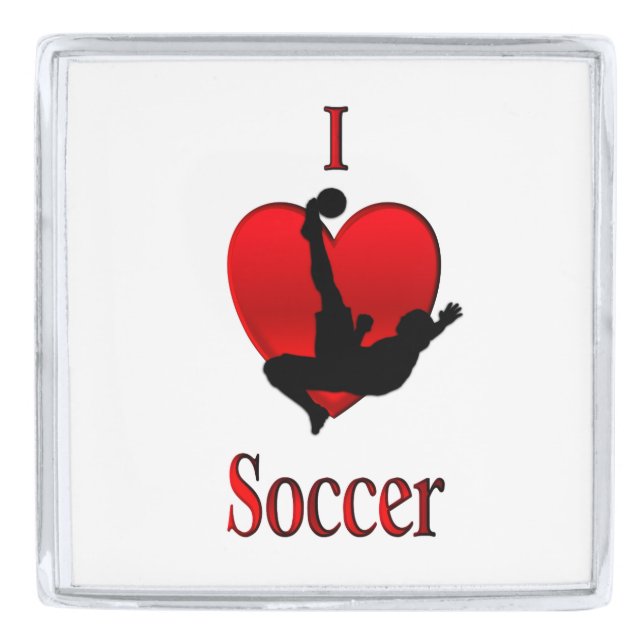 I Heart Soccer Silver Finish Lapel Pin (Front)