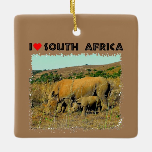 I Heart South Africa Rhino amongst the reeds Ceramic Ornament (Front)
