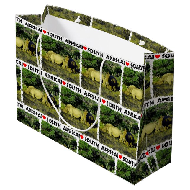 I Heart South Africa Rhino Couple Large Gift Bag (Back Angled)