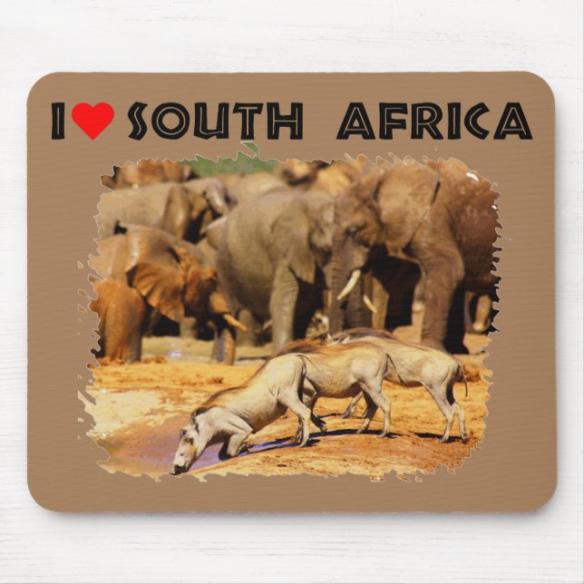 I Heart South Africa warthogs and elephants Mouse Pad (Front)