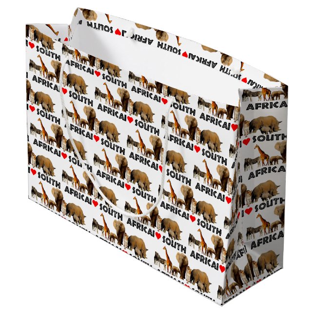 I Heart South Africa Wildlife Collage Large Gift Bag (Back Angled)