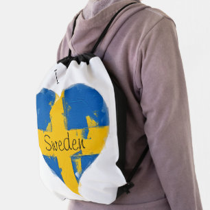 I Heart Sweden Modern Swedish Flag Drawstring Bag