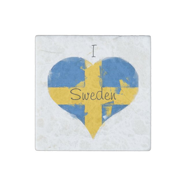 I Heart Sweden Swedish Flag Stone Magnet (Front)