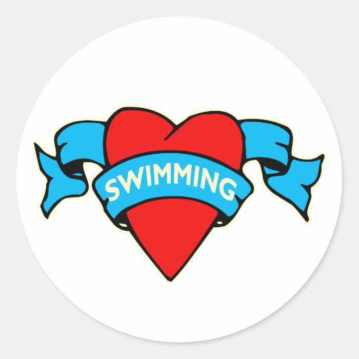 I heart swimming tattoo round sticker