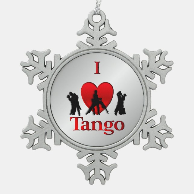 I Heart Tango Dance Pewter Snowflake Ornament (Front)