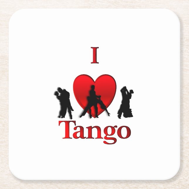 I Heart Tango Square Paper Coaster (Front)