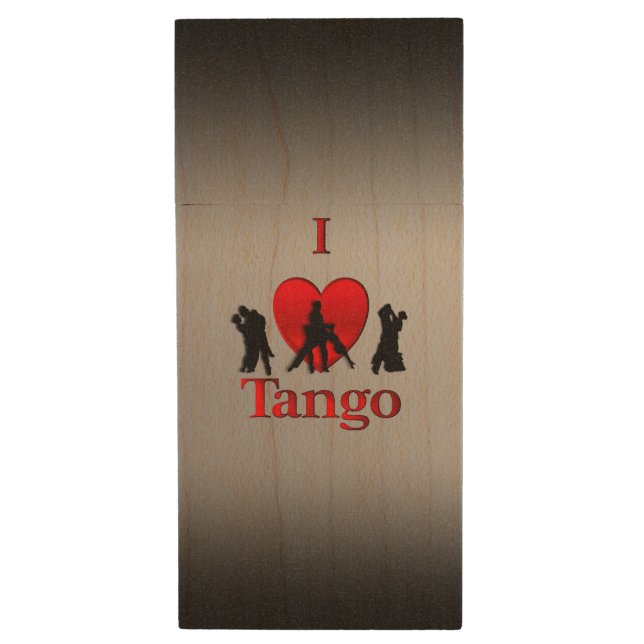 I Heart Tango Wood Flash Drive (Front Vertical)