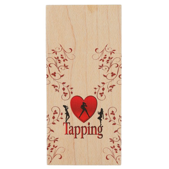 I Heart Tap Dance Wood Flash Drive (Front Vertical)