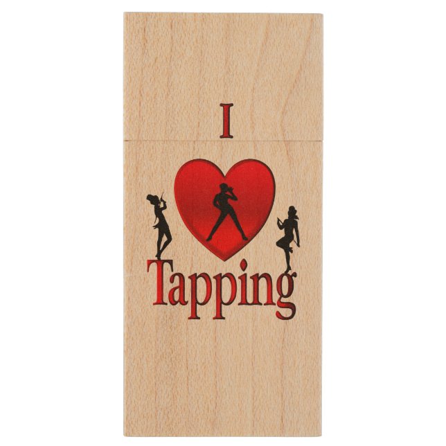 I Heart Tap Dance Wood Flash Drive (Back (Vertical))