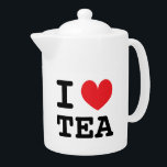 I heart tea ceramic teapot gift for tea lover<br><div class="desc">I heart tea ceramic teapot gift for tea lover. Custom color heart and text. Fun gift idea for tea lover.</div>