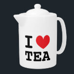I heart tea ceramic teapot gift for tea lover<br><div class="desc">I heart tea ceramic teapot gift for tea lover. Custom color heart and text. Fun gift idea for tea lover.</div>