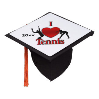 I Heart Tennis Add Year or Monogram Graduation Cap Topper