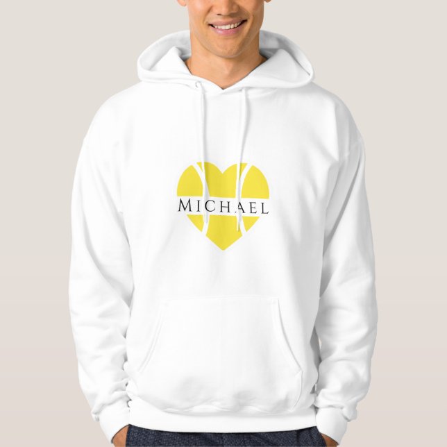 I Heart Tennis Love Player Coach Name Yellow Ball Hoodie (Front)